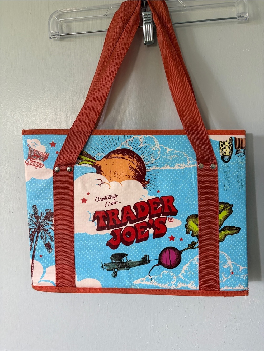 Trader Joe's Blue & Orange collapsible Reusable Tote